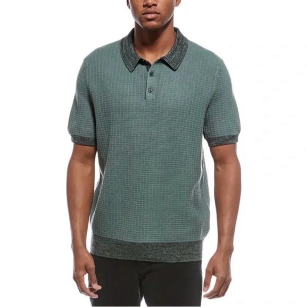 Scotch‎ & Soda Polo Sweater Men M Green Marled Rib Short Sleeve